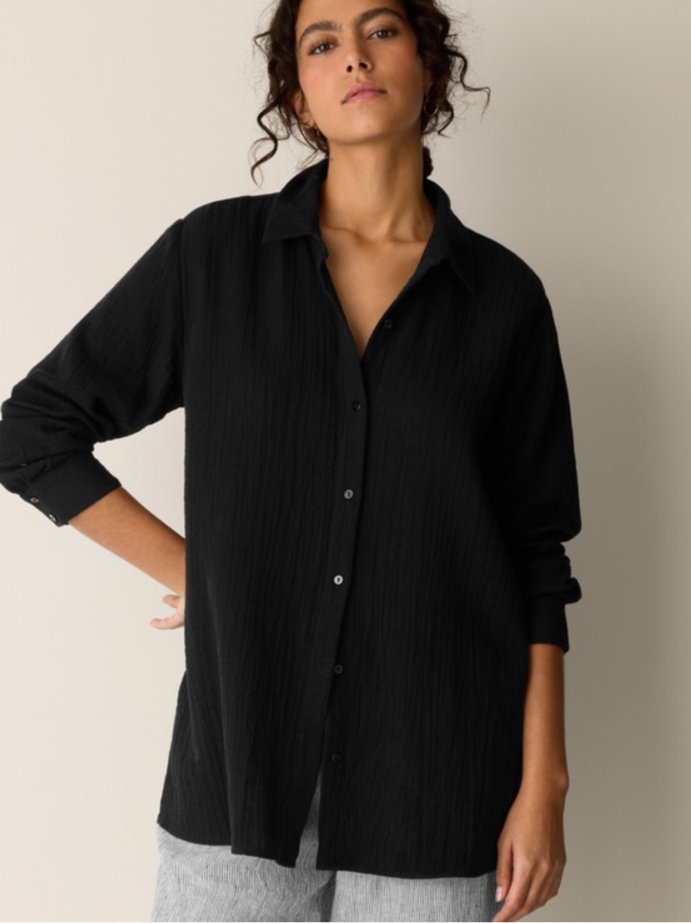 Eileen fisher Organic Cotton Lofty Gauze Classic Collar Shirt
